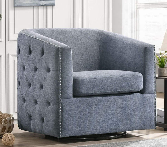 BLUE SWIVEL BARREL CHAIR